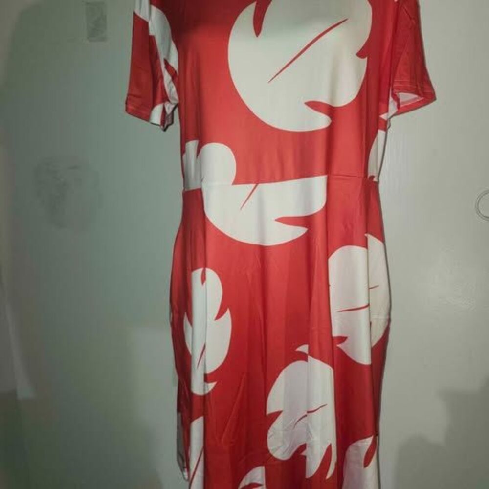 Red White Leaf Print Dress | Lilo & Stitch Style Size XL